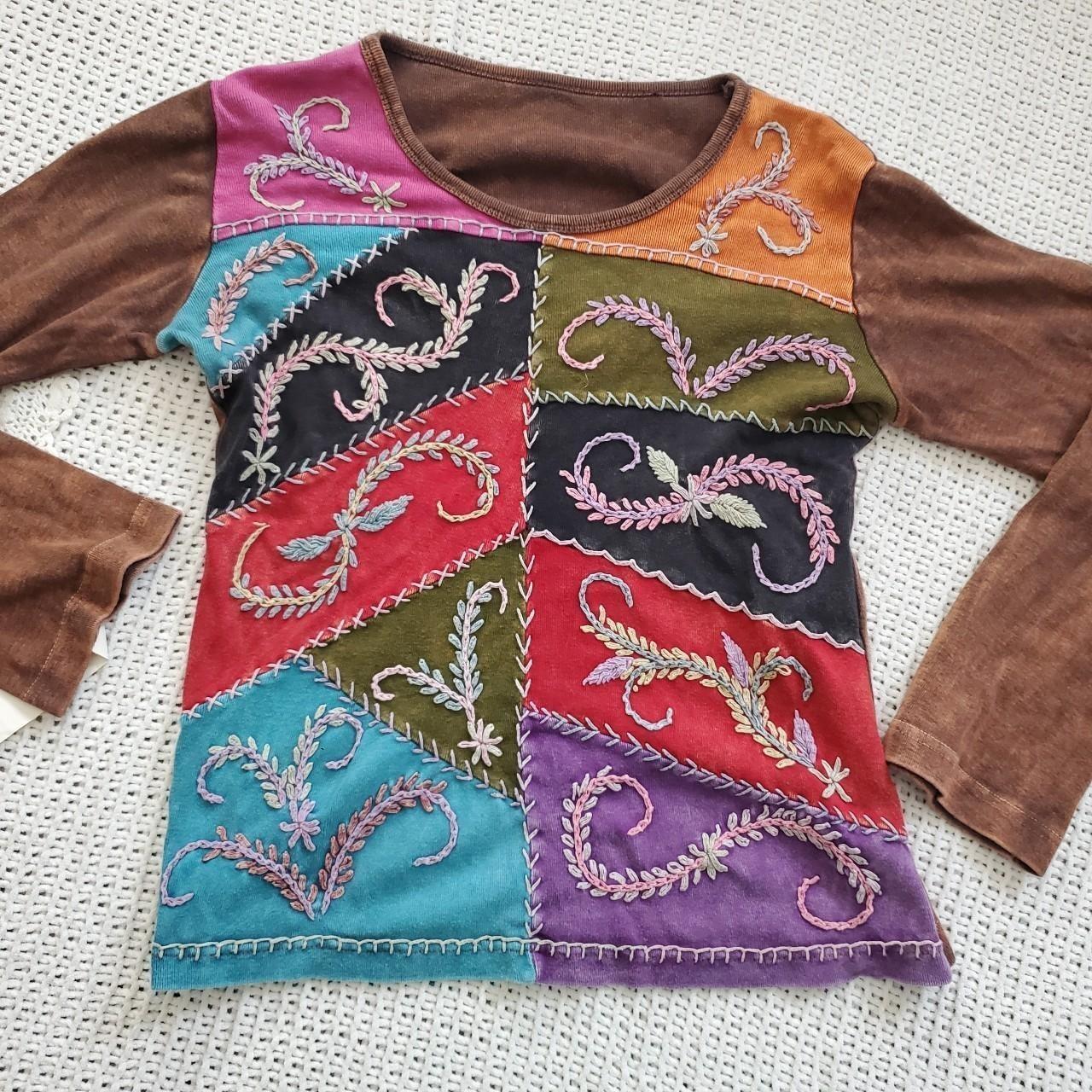 Women's Shirt - Multi - M – unique patchwork embr… - image 2