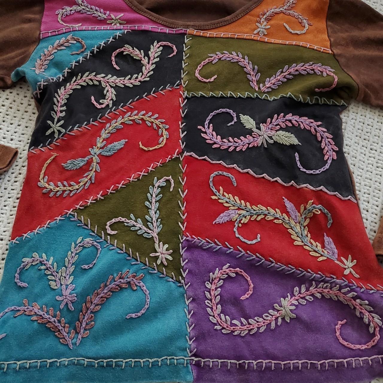 Women's Shirt - Multi - M – unique patchwork embr… - image 3