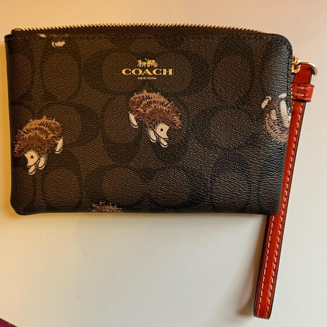 Coach signature hedgehog corner zip wristlet... Depop