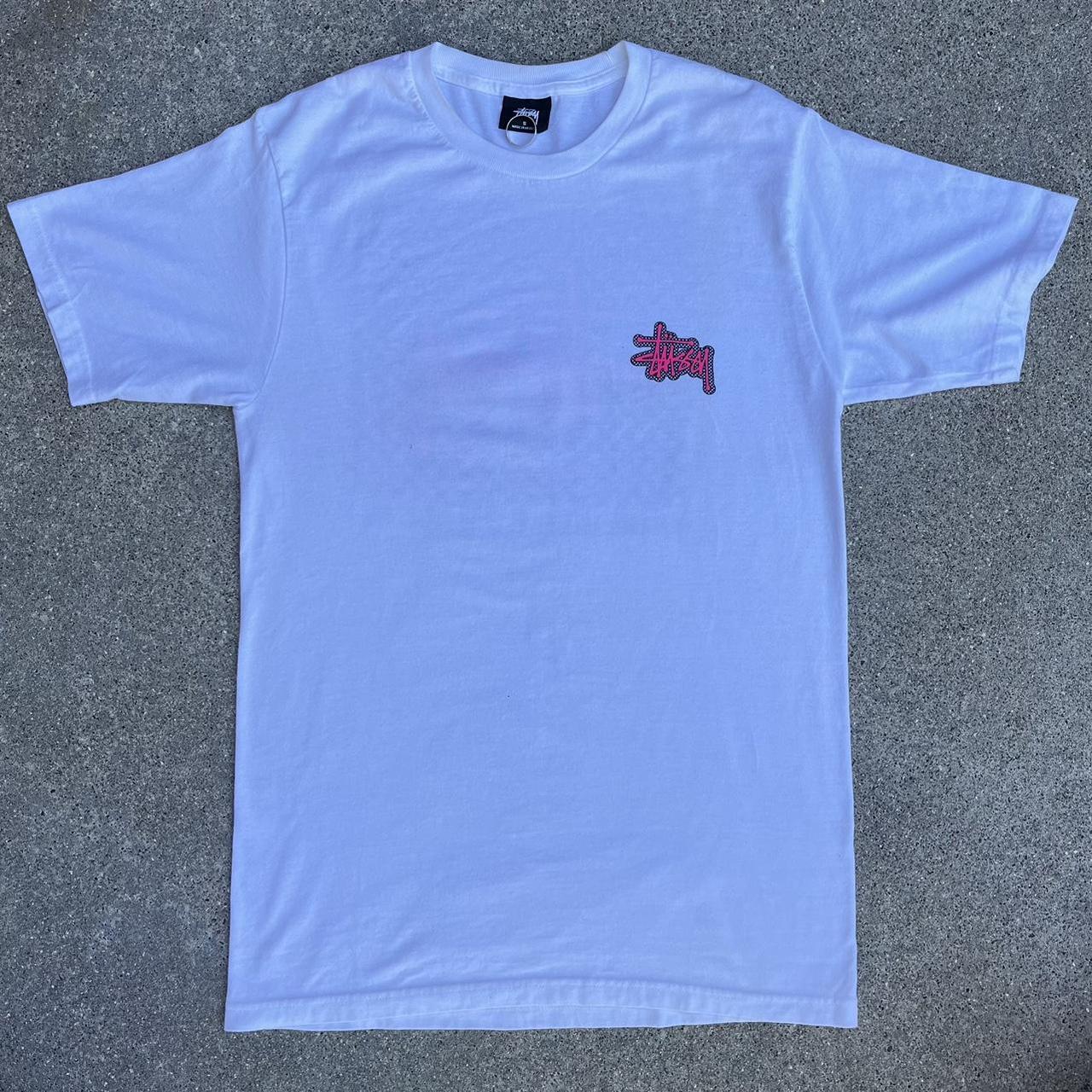 Stüssy Men's White and Pink T-shirt | Depop