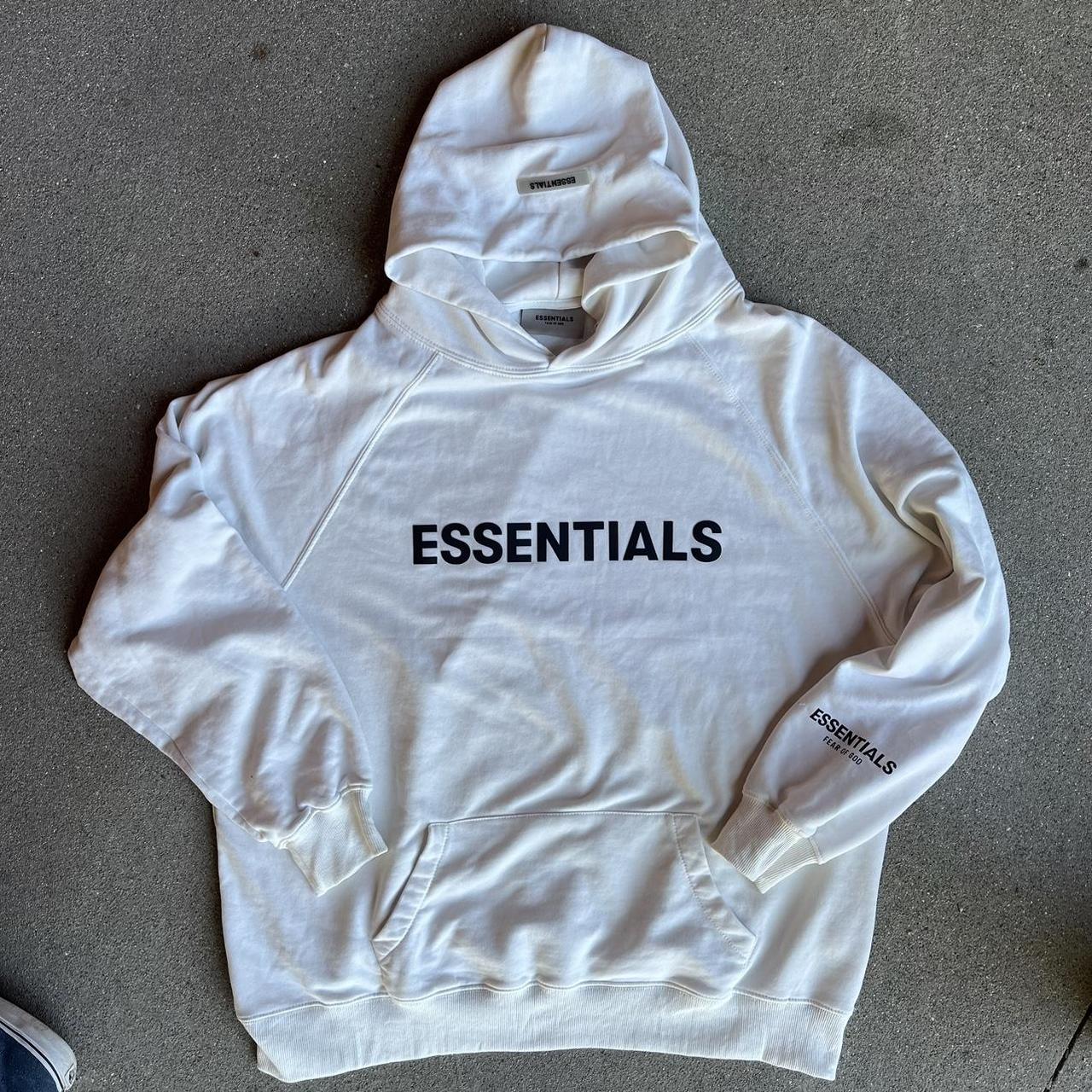 Essentials Men's White and Black Hoodie | Depop