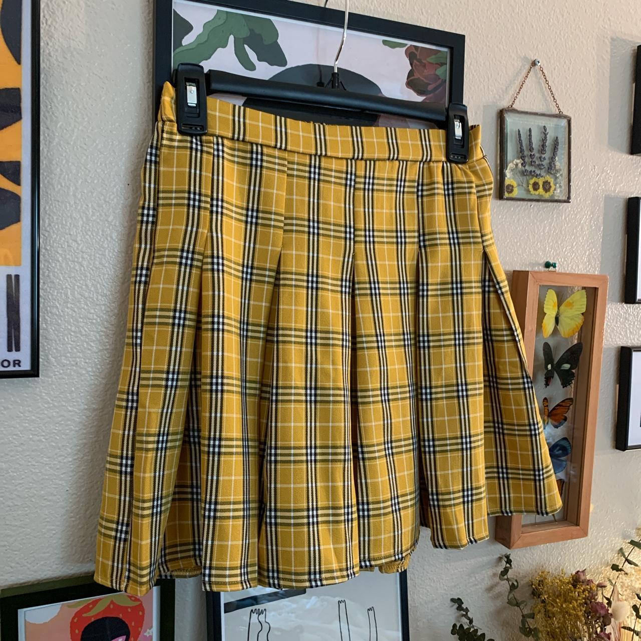 High waisted Yellow plaid pleated mini skirt 🌟 Size... Depop