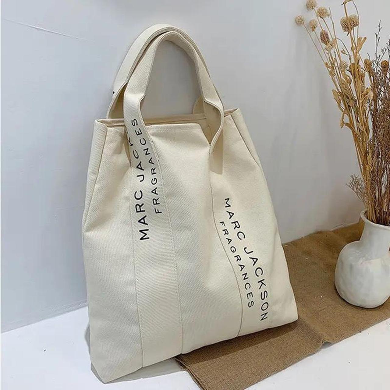 1White Large Canvas Bag Korean Style Women... - Depop