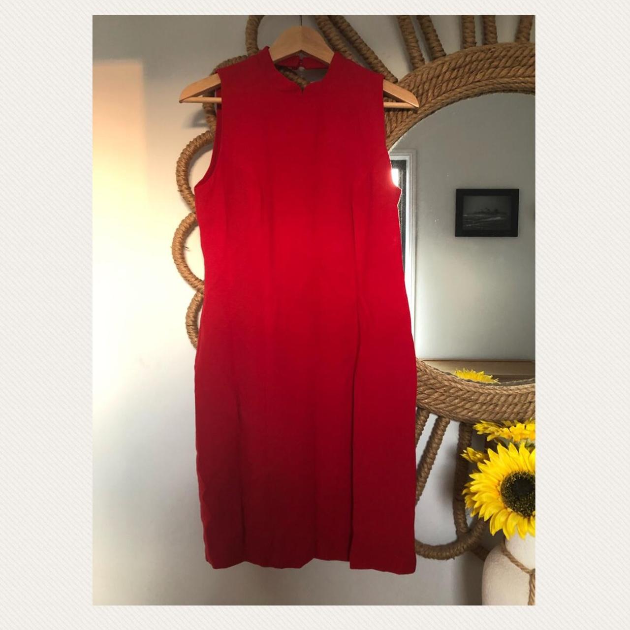 Vintage 90s bright red midi-dress with Chinese... - Depop