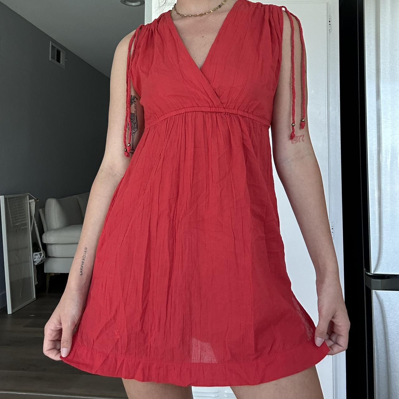Vintage Ralph Lauren Red Linen dress/ cover up - Depop