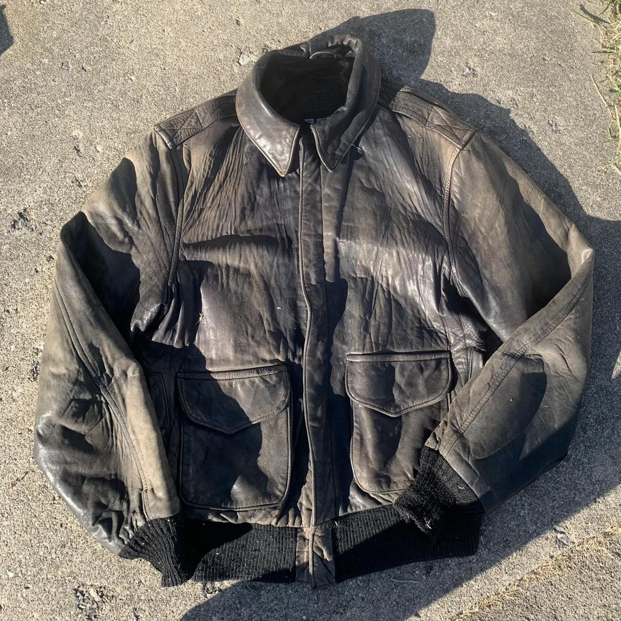 Vintage Avirex Leather Aviator Bomber Jacket Aged... - Depop