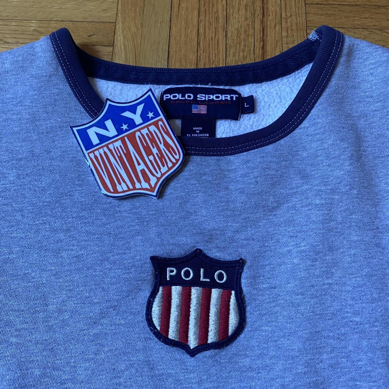 Polo Sport Men's Grey and Navy Sweatshirt Depop