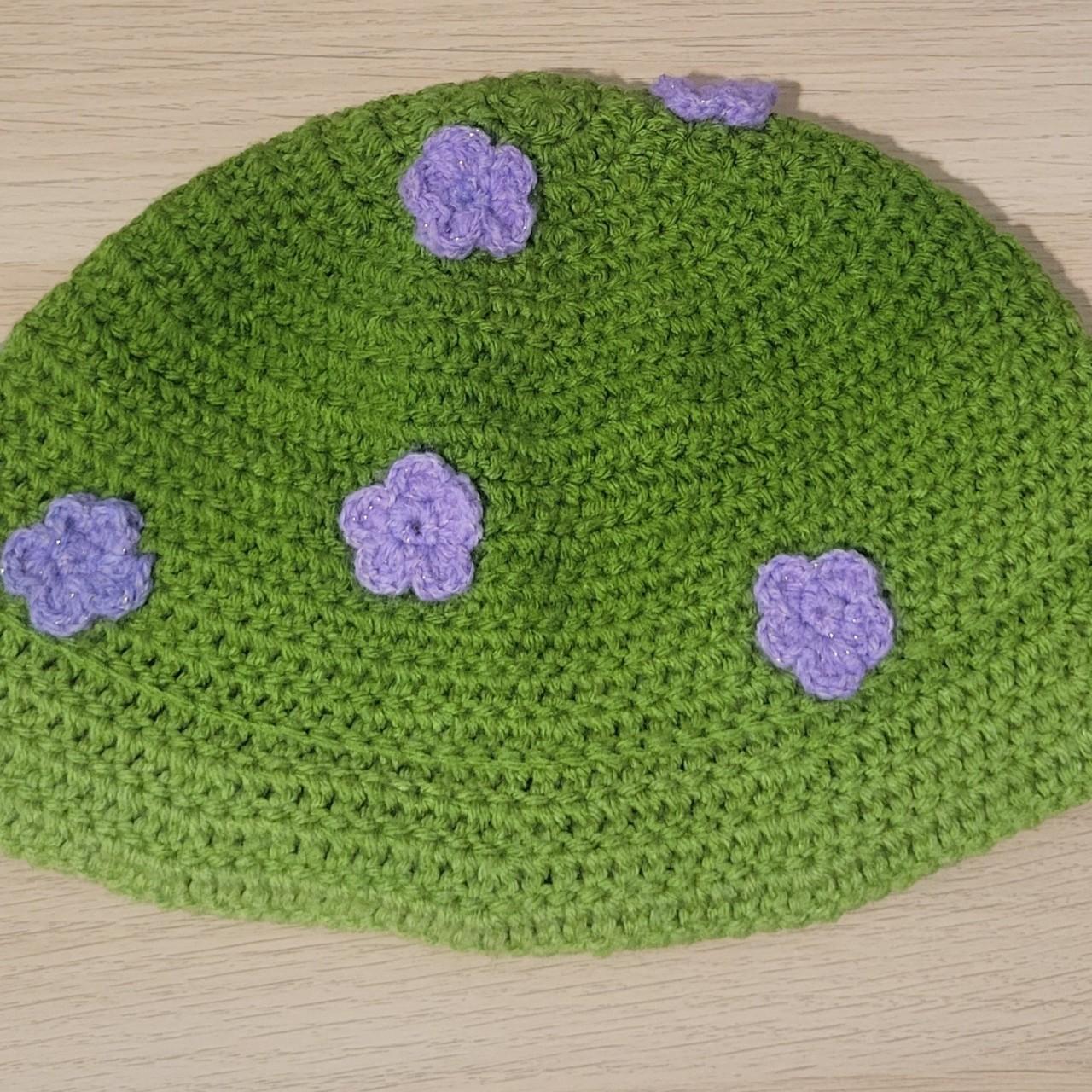 green-ombre-crochet-bucket-hat-with-purple-sparkly-depop