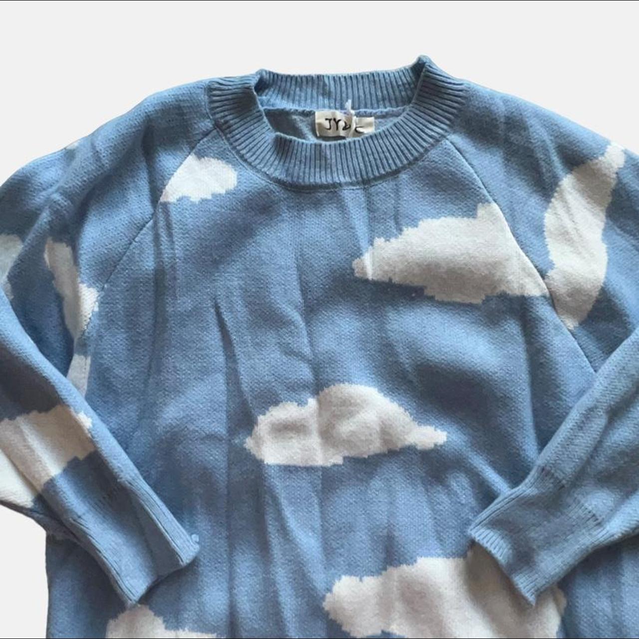 Baby blue cloud print knitted sweater jumper top... Depop