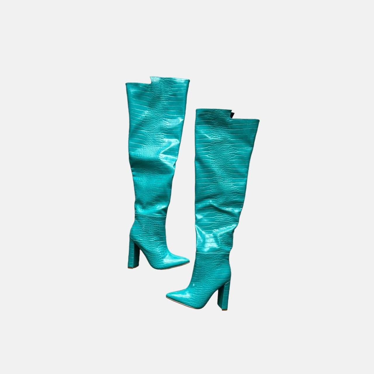 Teal turquoise blue croc style thigh high extra Depop