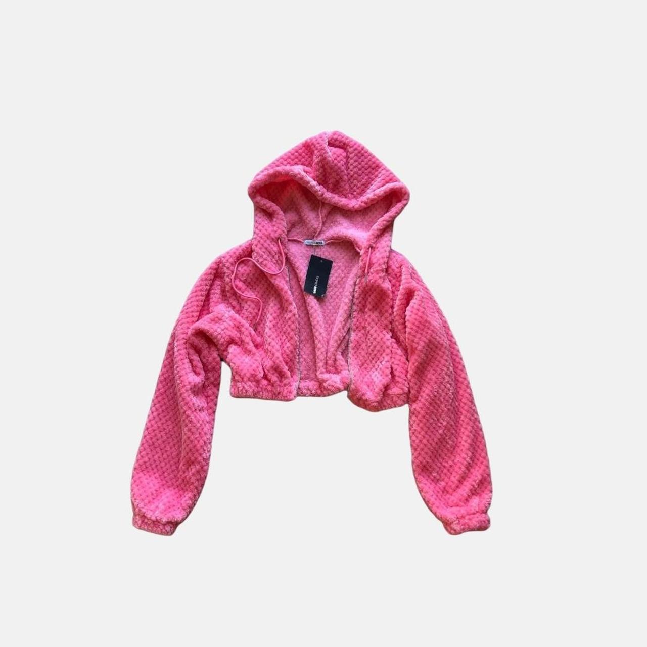 Pink fluffy soft cropped zipped hoodie top brand. Depop