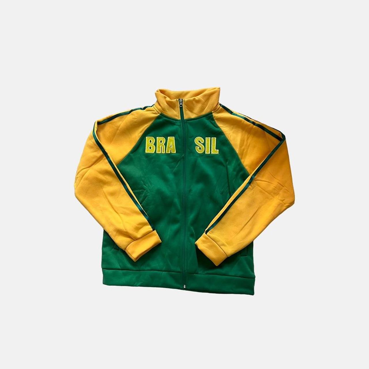 Brasil yellow and green zip up sweatshirt jumper top... - Depop