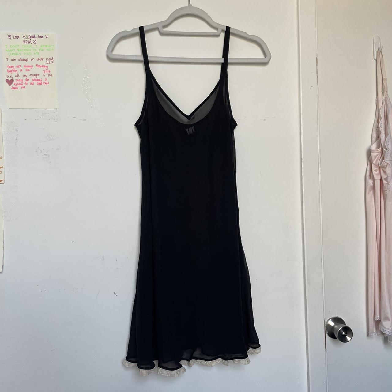 Vintage DKNY black mesh see through slip dress with... - Depop