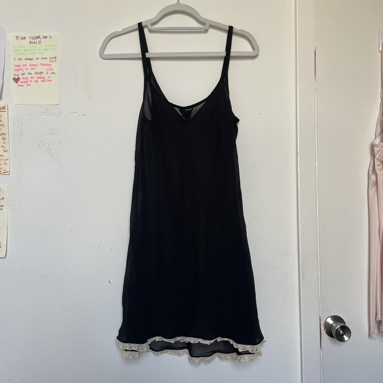 Vintage DKNY black mesh see through slip dress with... - Depop