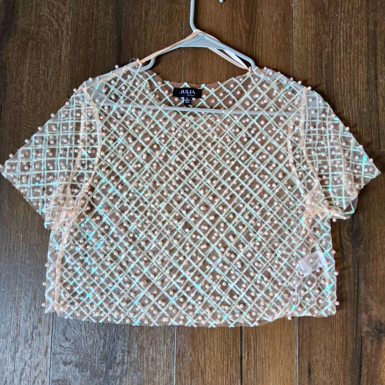 Preloved Women's Crop top - Pink/Tan - L – Sequin… - image 5