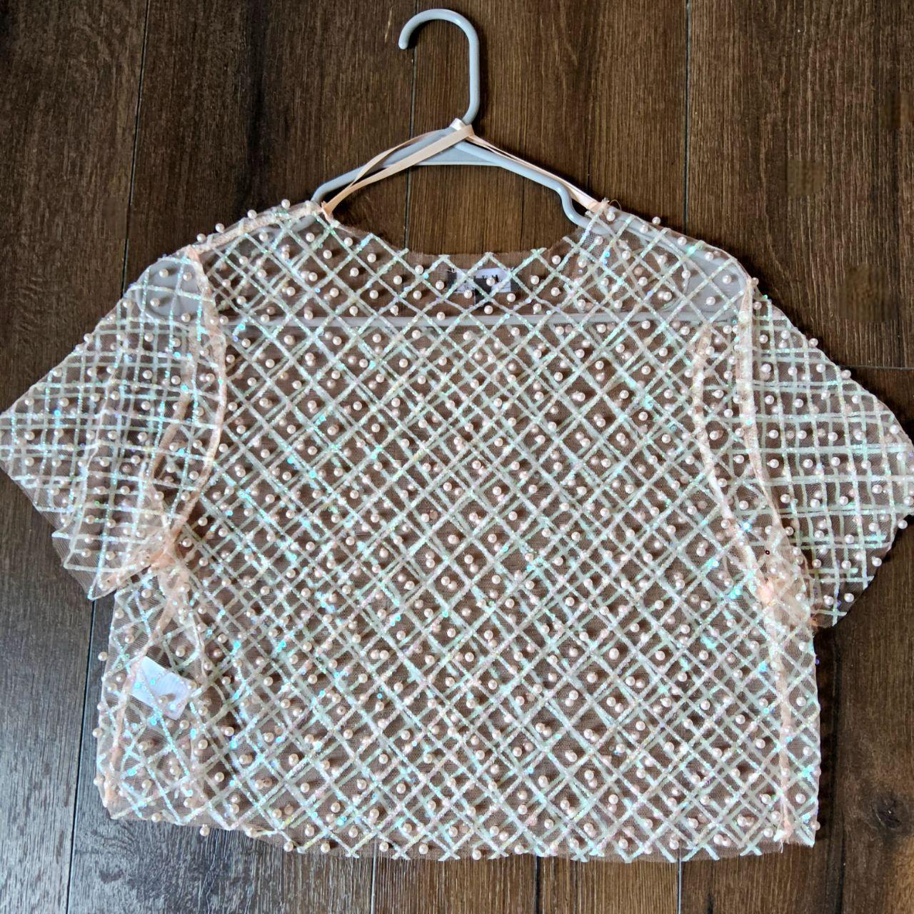 Preloved Women's Crop top - Pink/Tan - L – Sequin… - image 1
