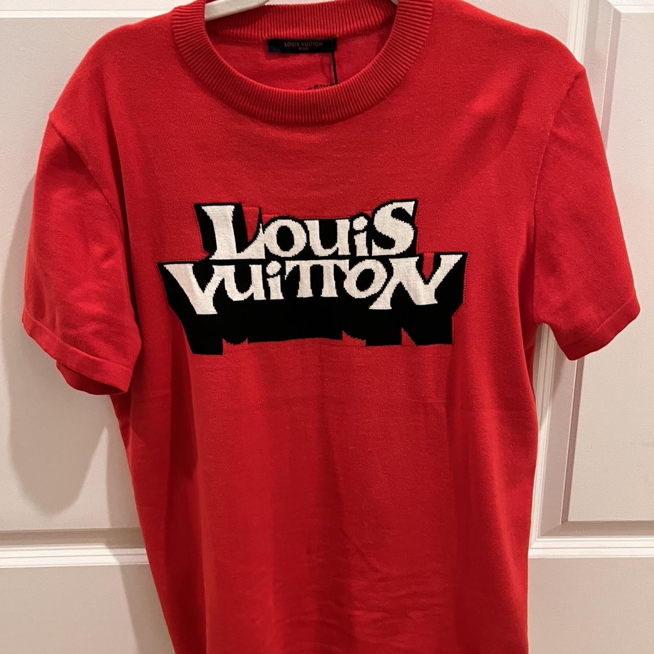 Louis Vuitton Logo LV Damier TShirt Tops Men S Red Regular Fit From Japan  New  eBay
