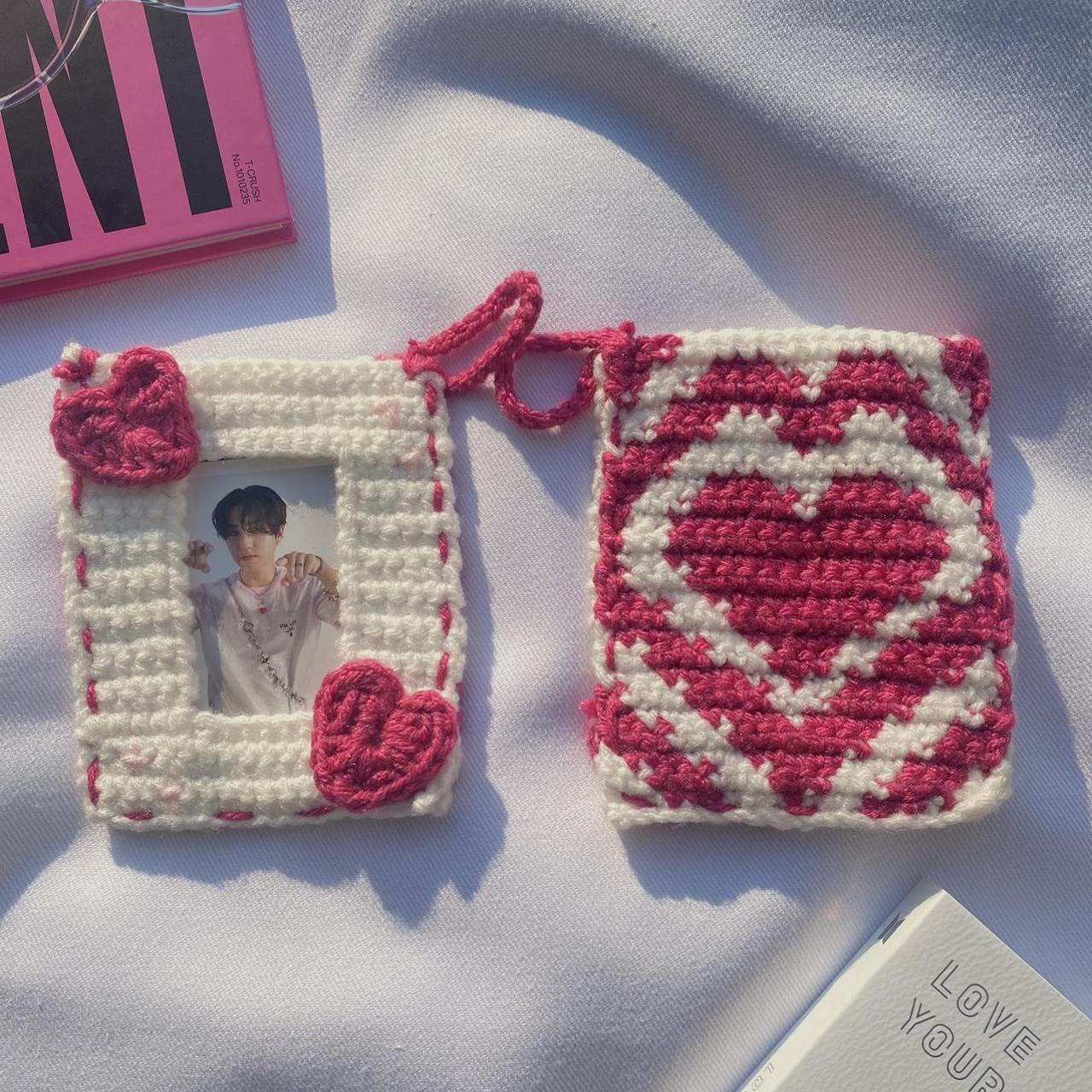 heart crochet photocard holder photocard holder - Depop