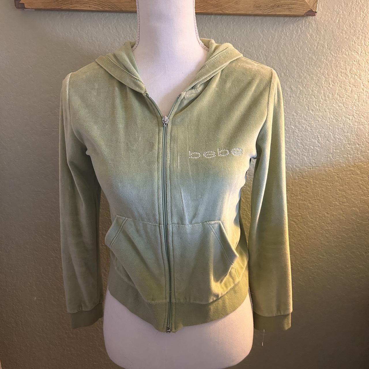 Vintage 2000’s velour green Bebe zip up hoodie - Depop