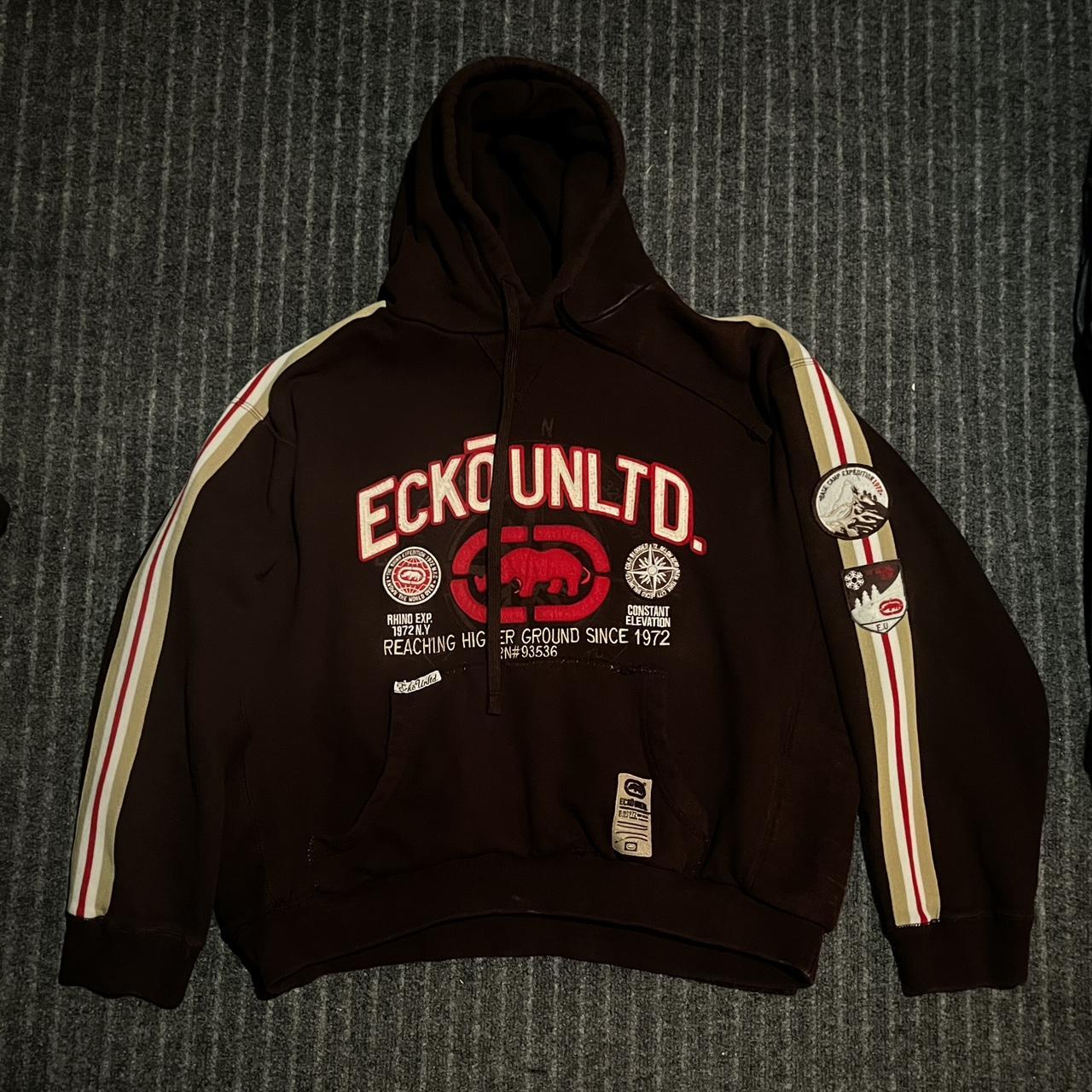 90s B-BOY ecko unltd パーカー XXL ブラウン big 4 ECKO UNLTD FRONT ZIPPED HOODED SWEATSHIRT BOYS SIZE X-LARGE BROWN