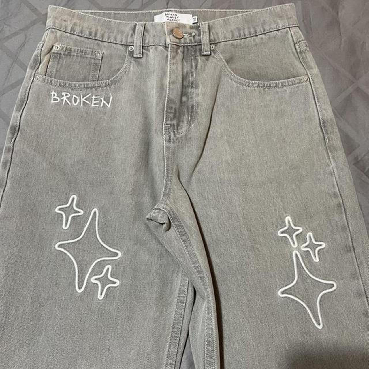 Men's Grey and White Jeans Depop