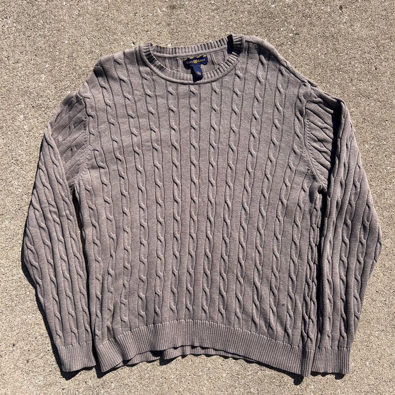 Brown cable knit sweater Mens large Message for Depop