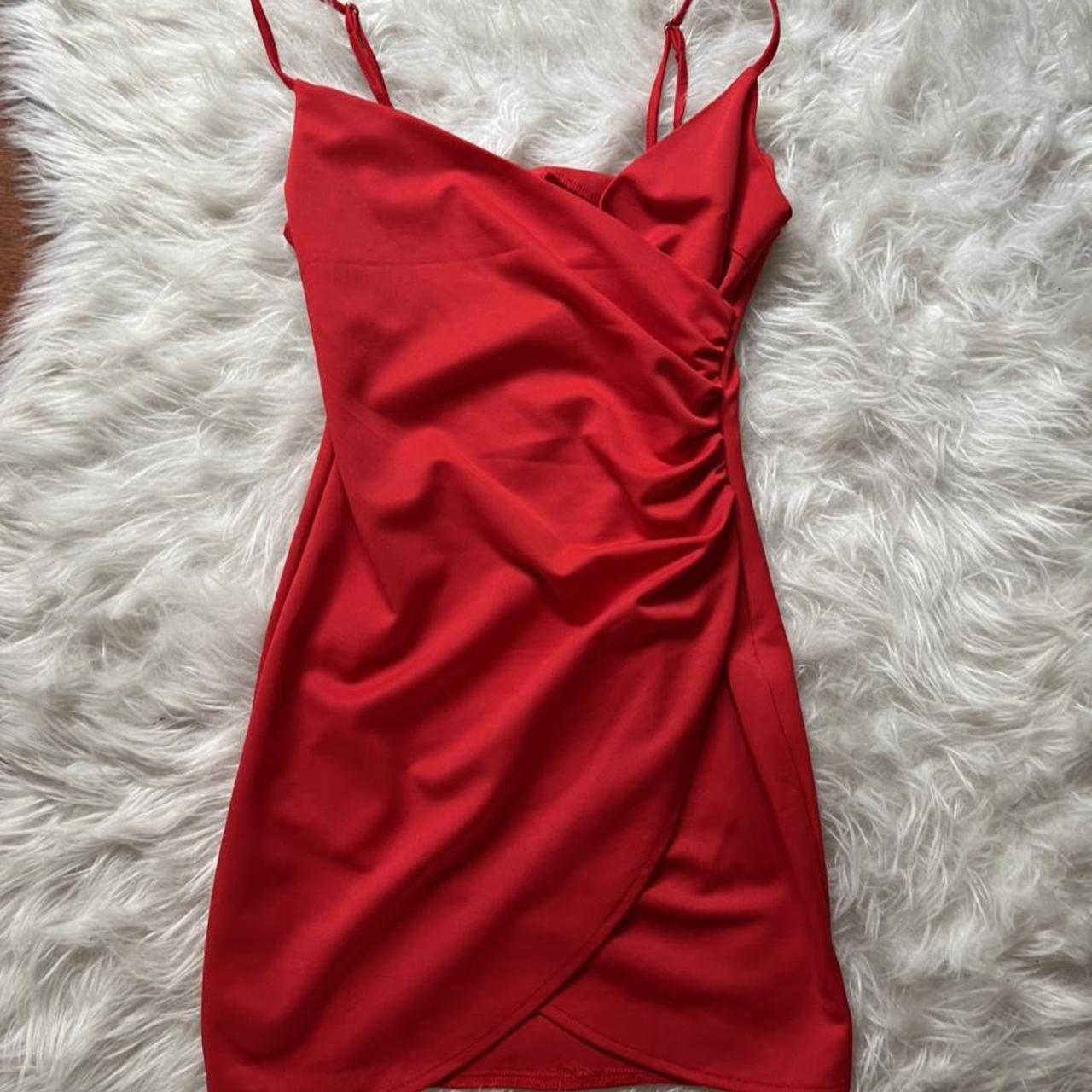 RED SHEIN SIDE SLIT BODY CON DRESS SIZE SMALL NEVER... - Depop