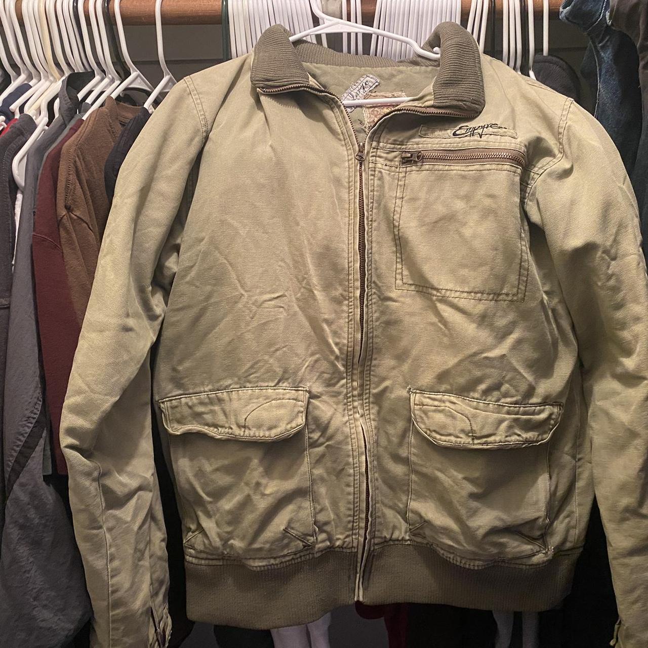 green work jacket Large barely visible stains on... - Depop