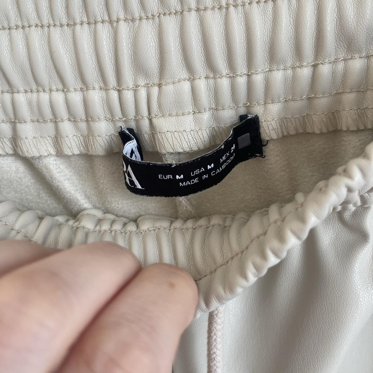 Zara Leather Look Joggers Cream joggers Size... Depop