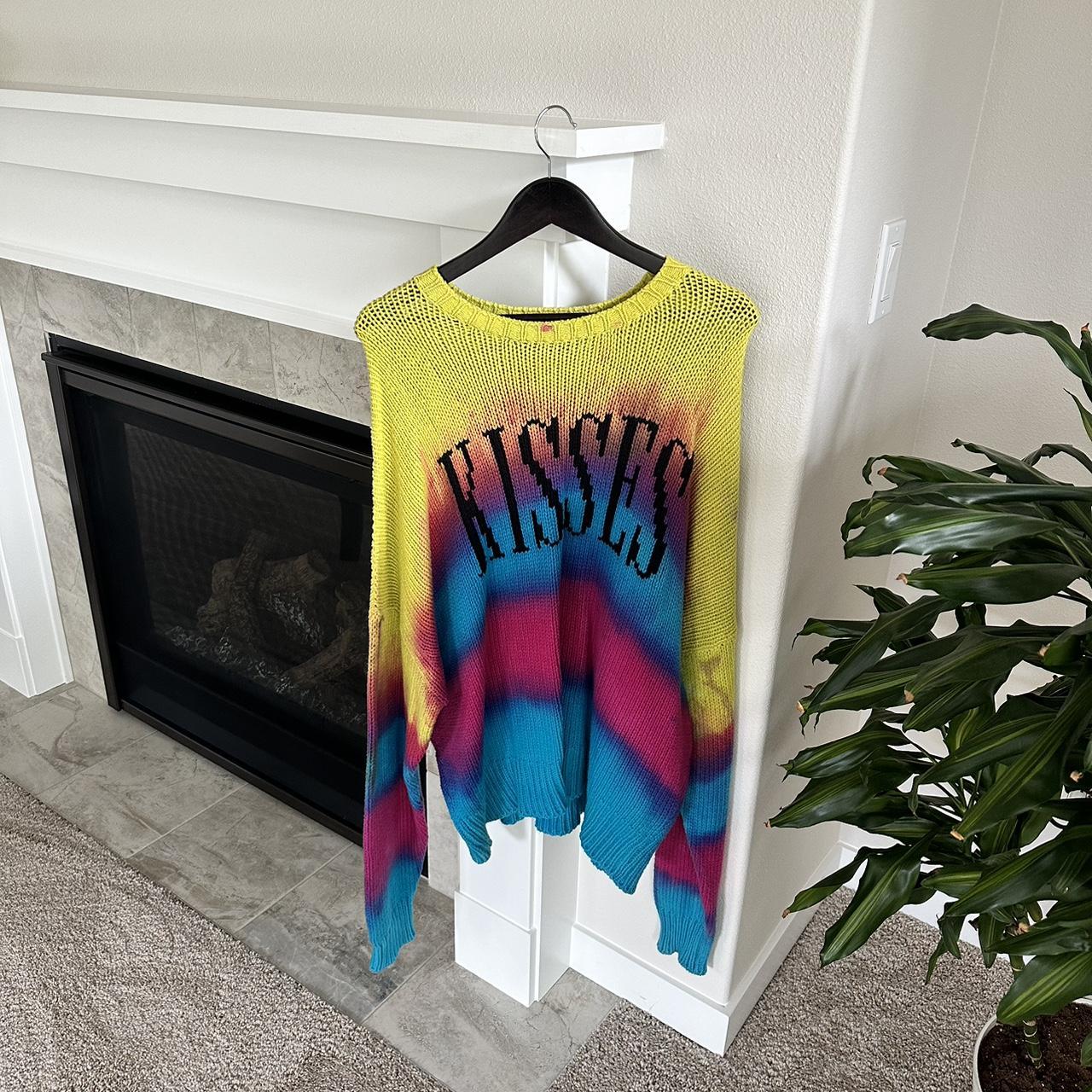 BRAND NEW LOOSE KNIT TIE-DYE SWEATER WITH KISSES | Depop