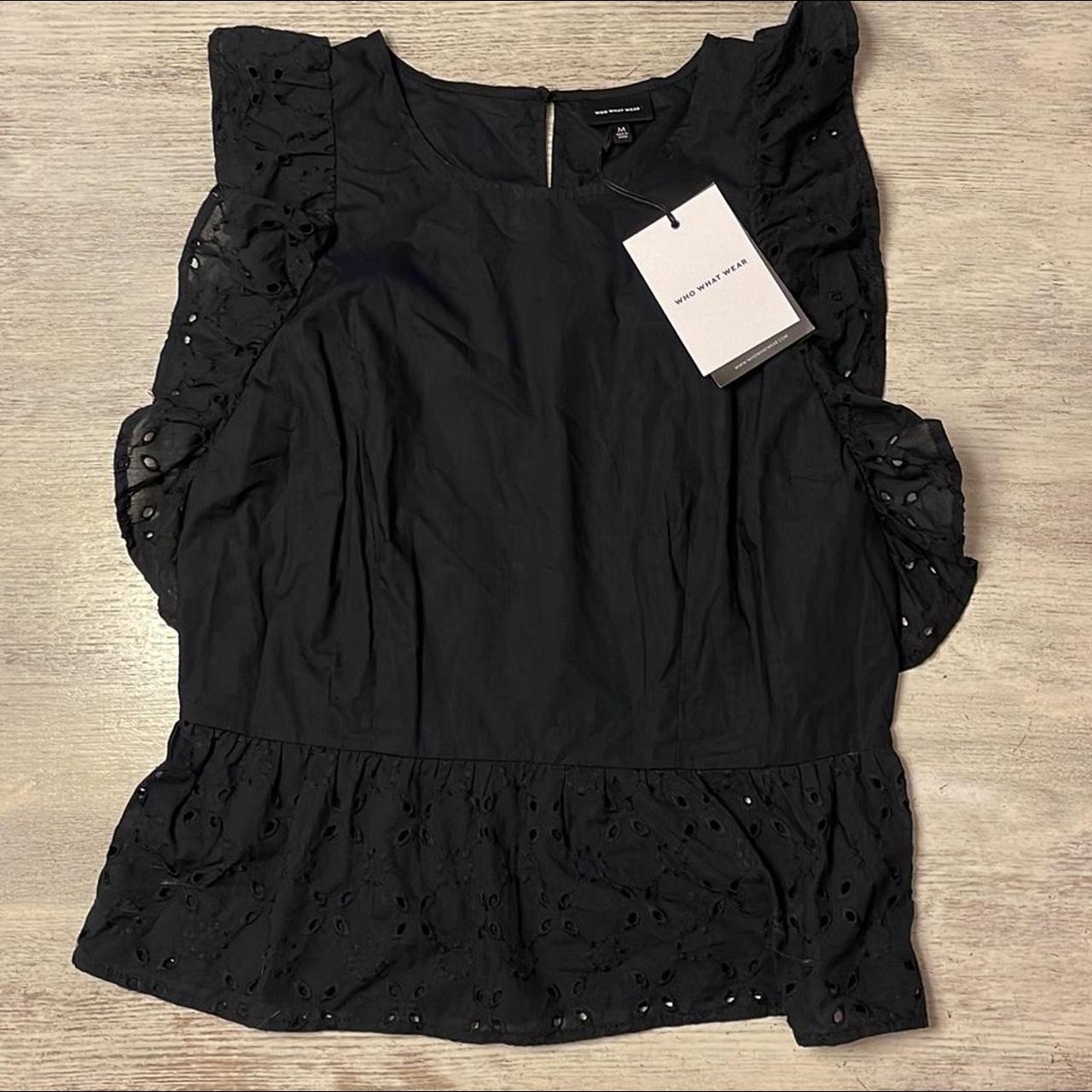 NWT Black Eyelet Who What Wear Cotton Shirt... - Depop