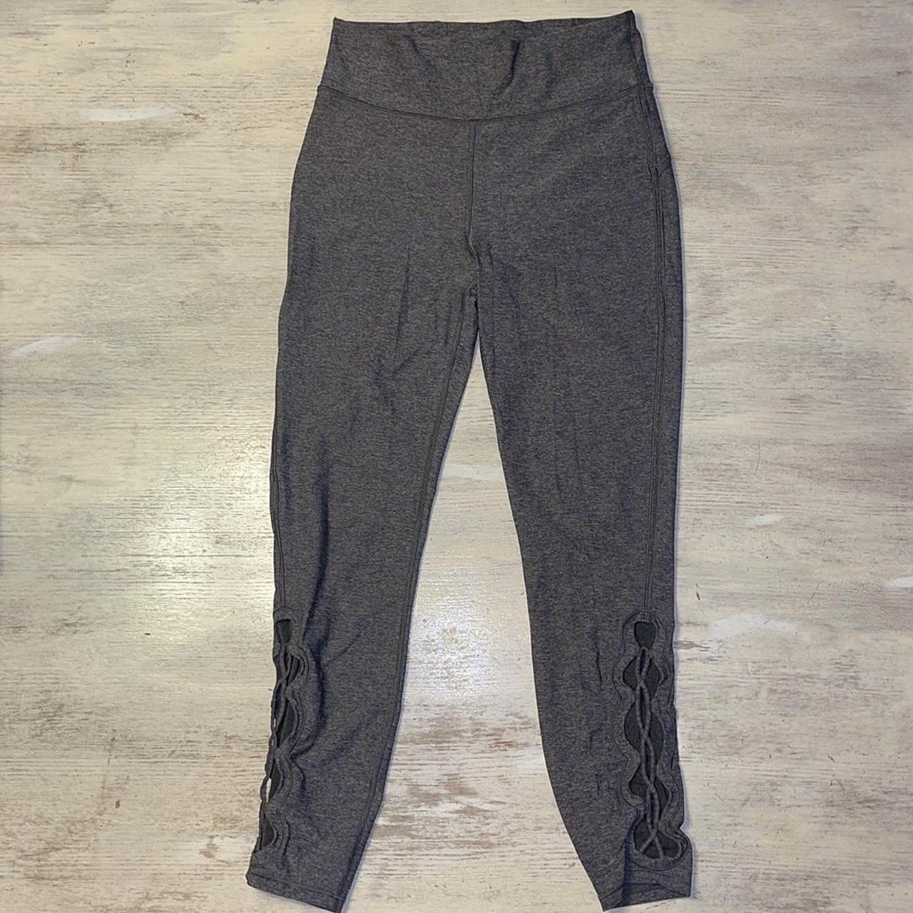 EUC Lululemon High Rise Grey Space Dye Ballerina Lace up Detail Calf Leggings  Tights Tied To it 7/8 style Size 8