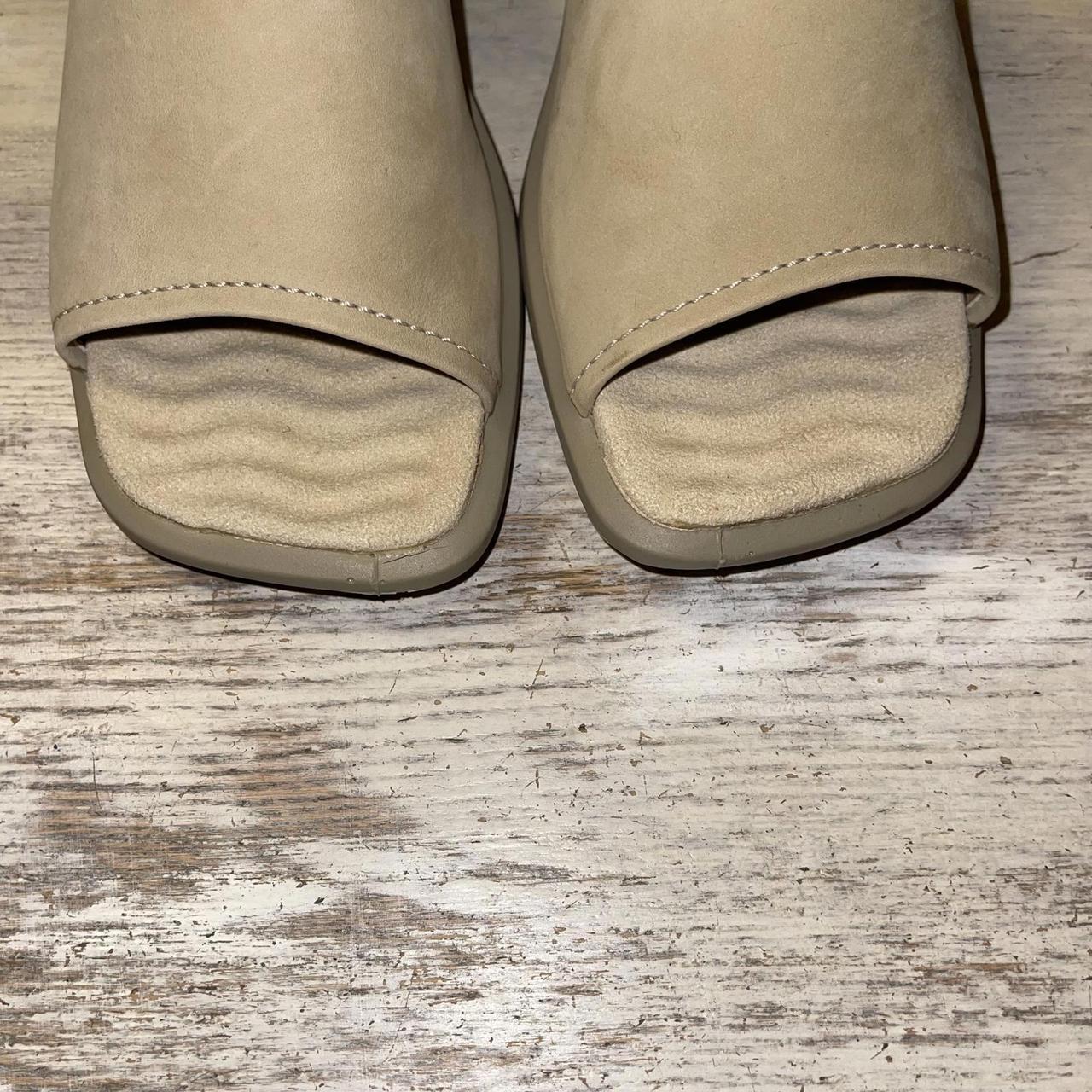 ECCO Tan Suede Leather Square Toe Slip on Sandals. Depop