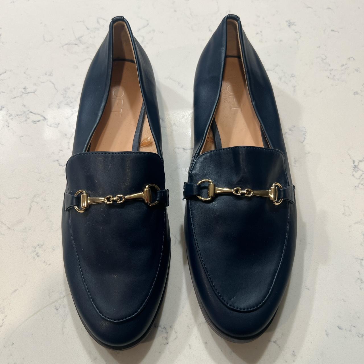 Navy loafers with gold buckle - never worn but a... - Depop