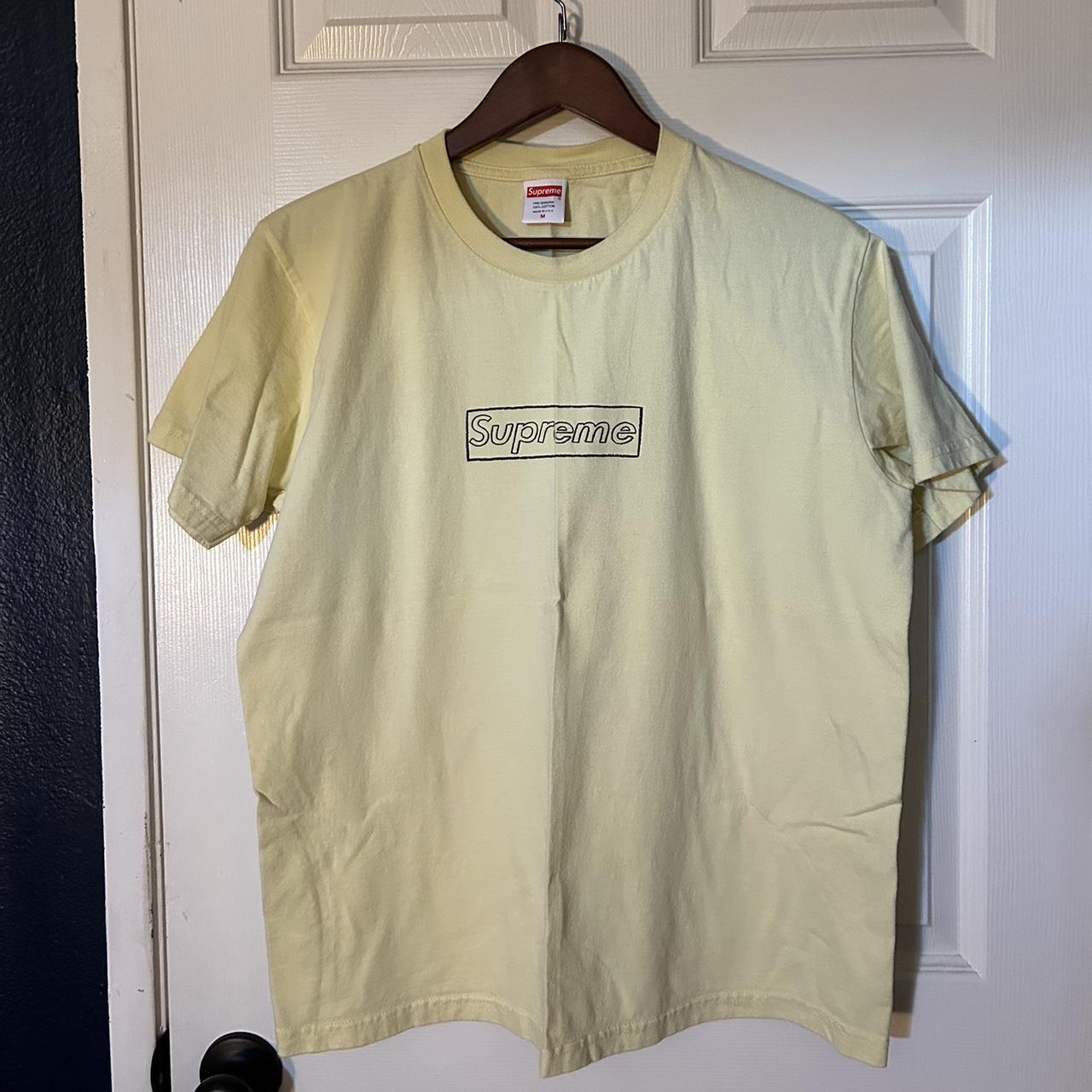 Supreme Light Yellow “Kaws” Box Logo Tee Sz M Size:... - Depop