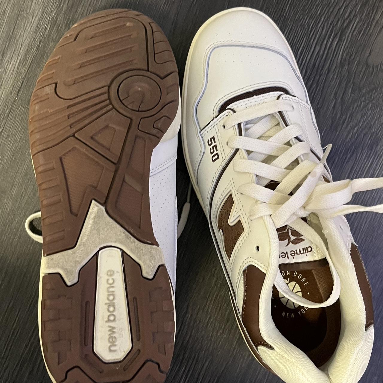 New Balance Men's Brown and Cream Trainers Depop