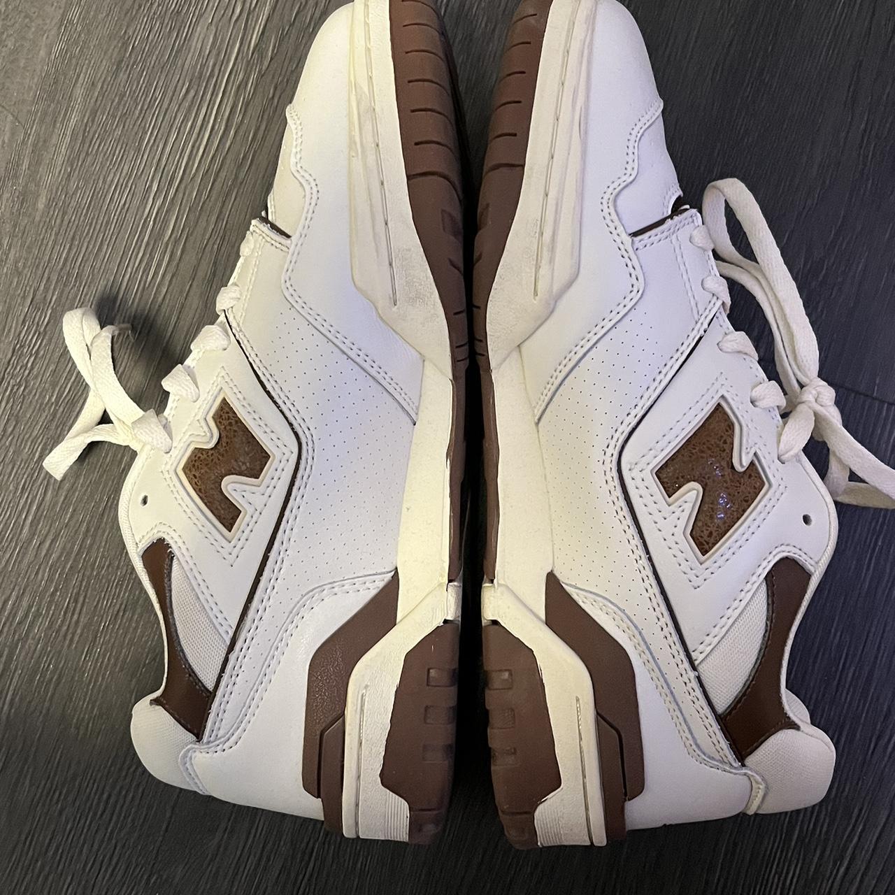 New Balance Men's Brown and Cream Trainers Depop