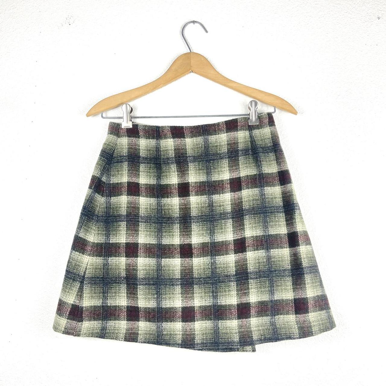🍭 Y2K GREEN BROWN PLAID WOOL BLEND SKIRT 🍭 ✓📫 Depop
