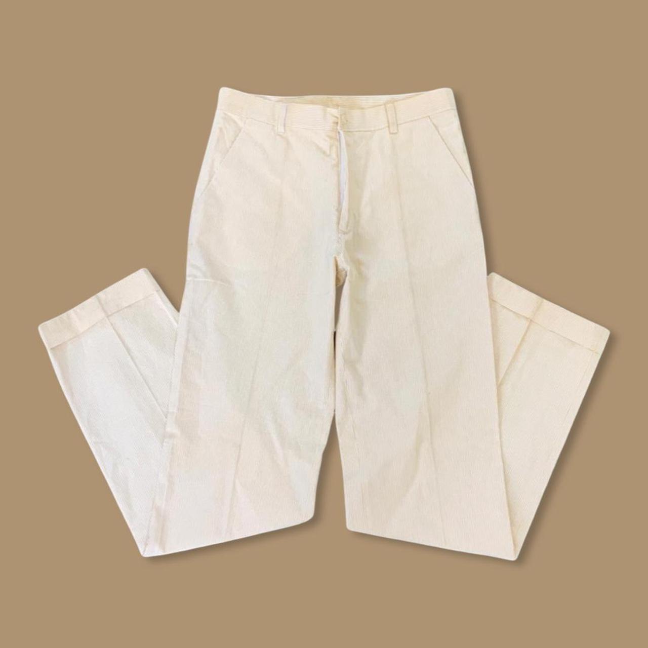 Ladies White and Yellow Retro Pin Stripe Trousers -... - Depop