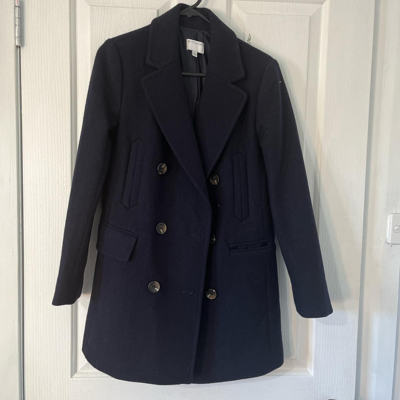 Witchery coat Size 6 Navy blue - Depop