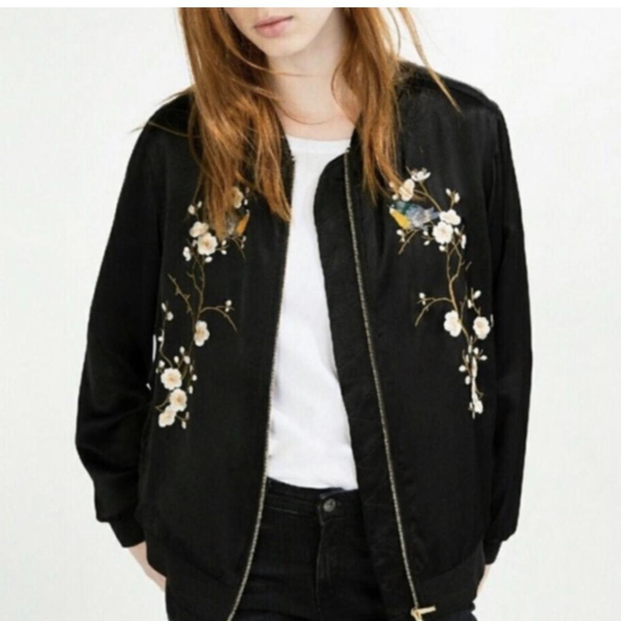 Satin embroidered bomber jacket womens hotsell