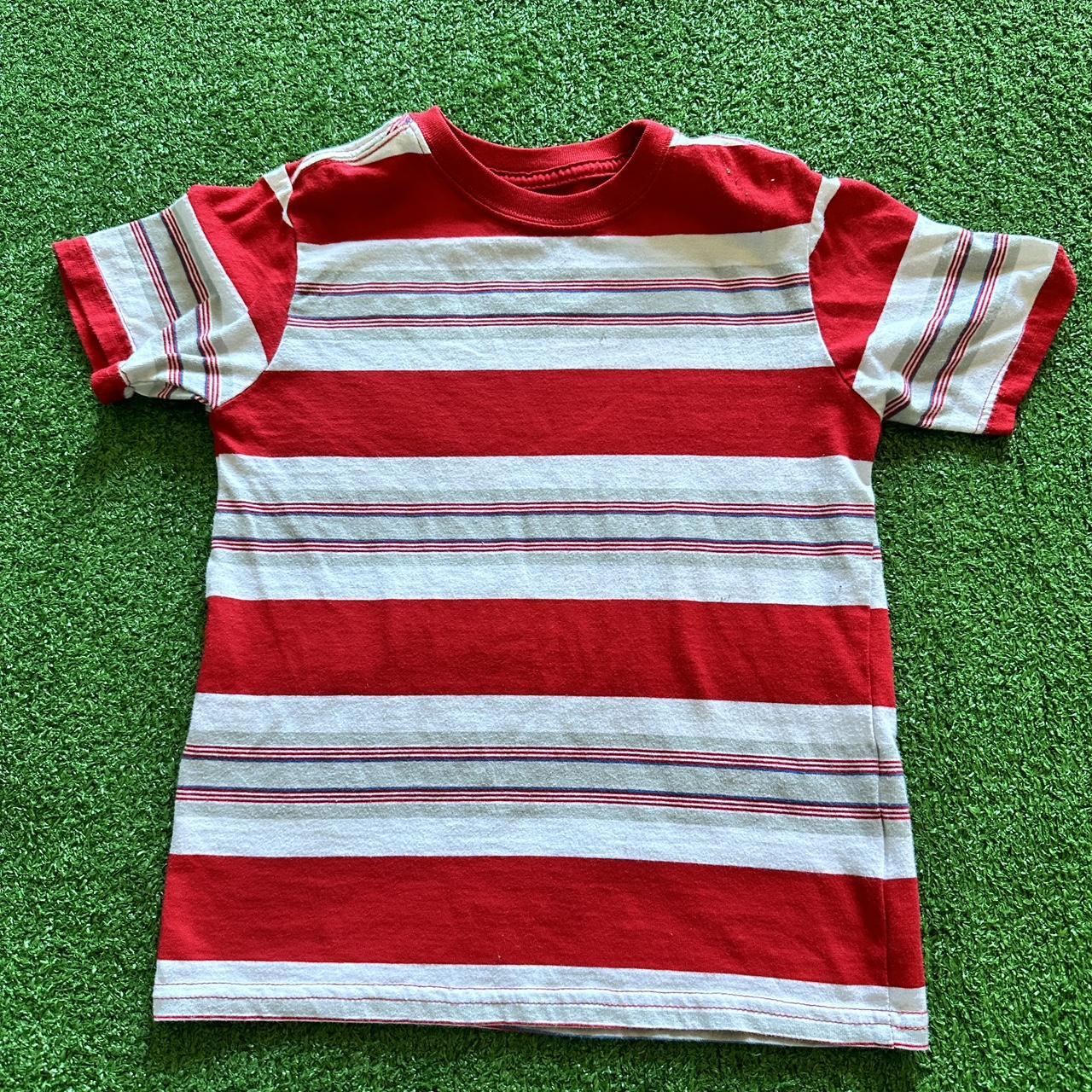 striped preppy red baby tee • fits like a small •... - Depop