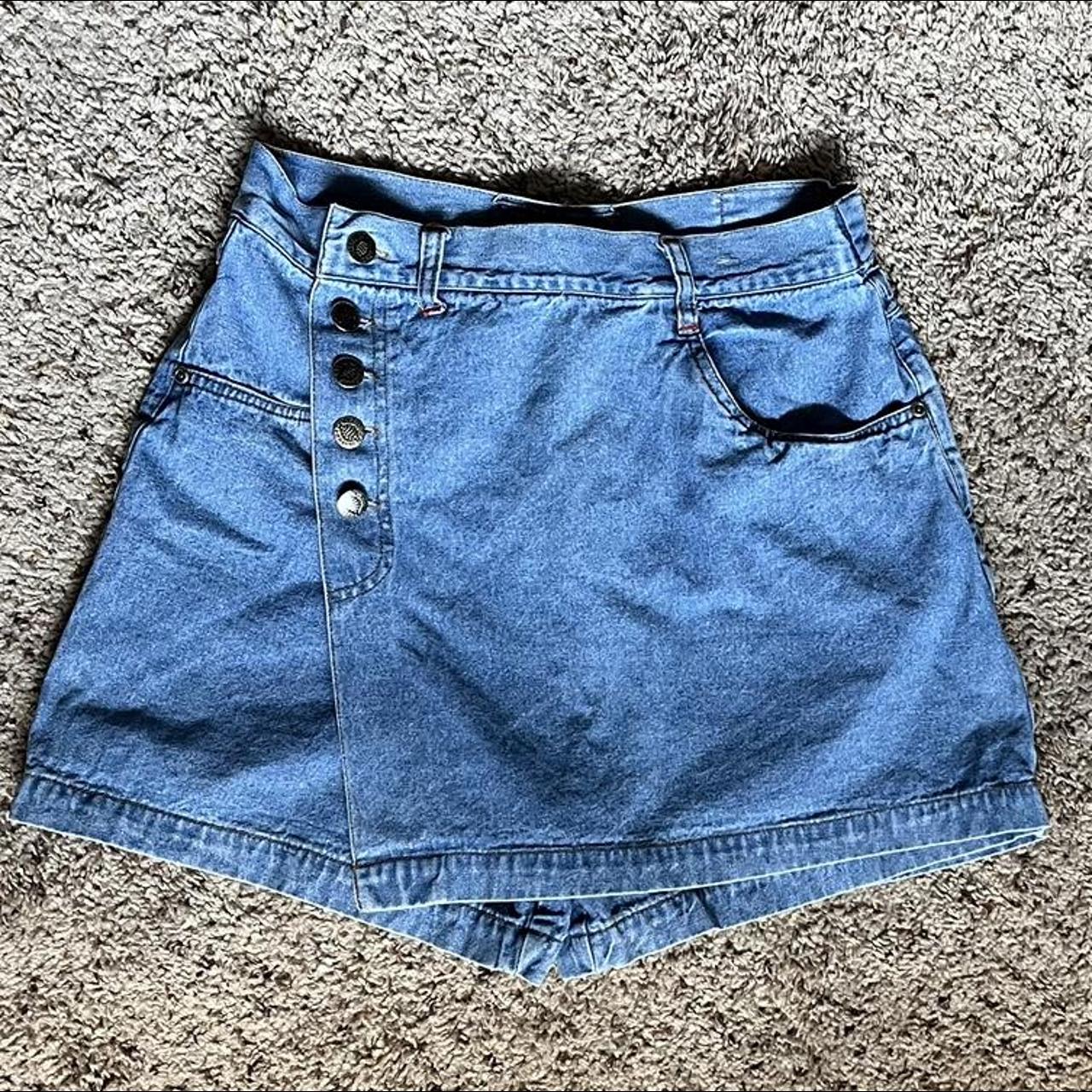 Denim mini skort. Size 6. Denim has stretch. No back... - Depop
