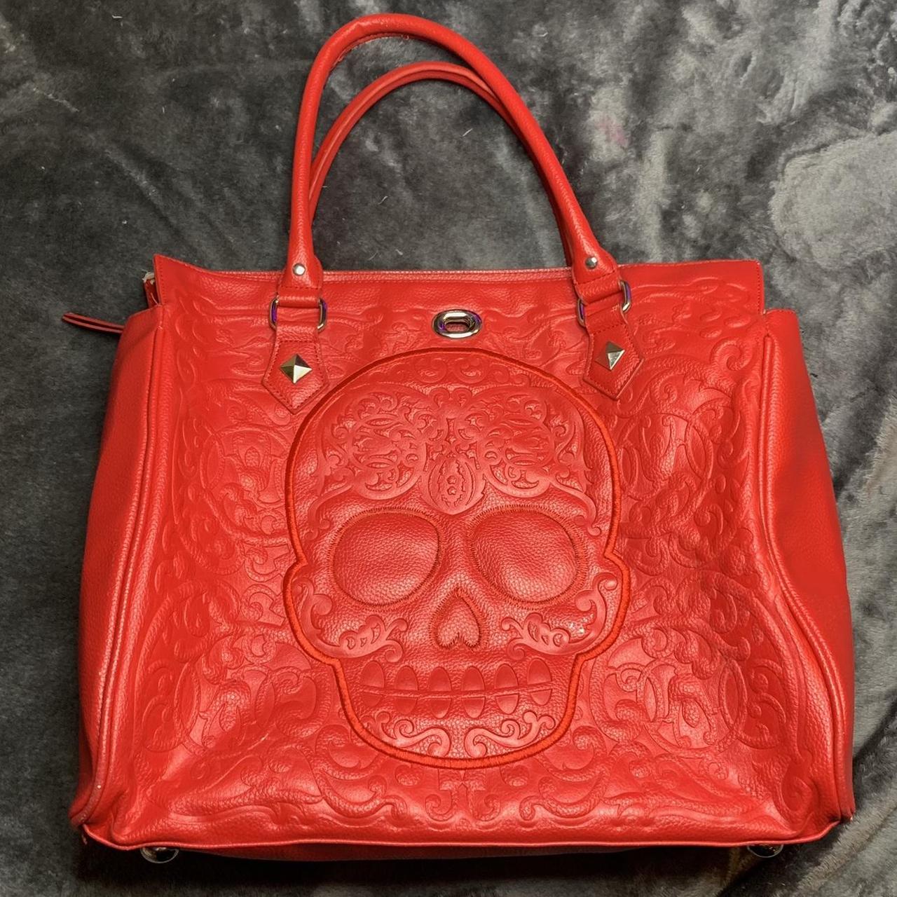 LOUNGEFLY SKULL WITH ROSES PRINTED DUFFLE PURSE