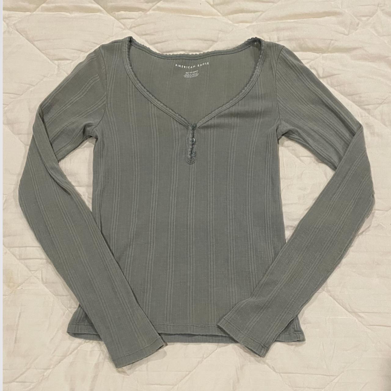 American Eagle Long Sleeve Henley Top (XS) Depop