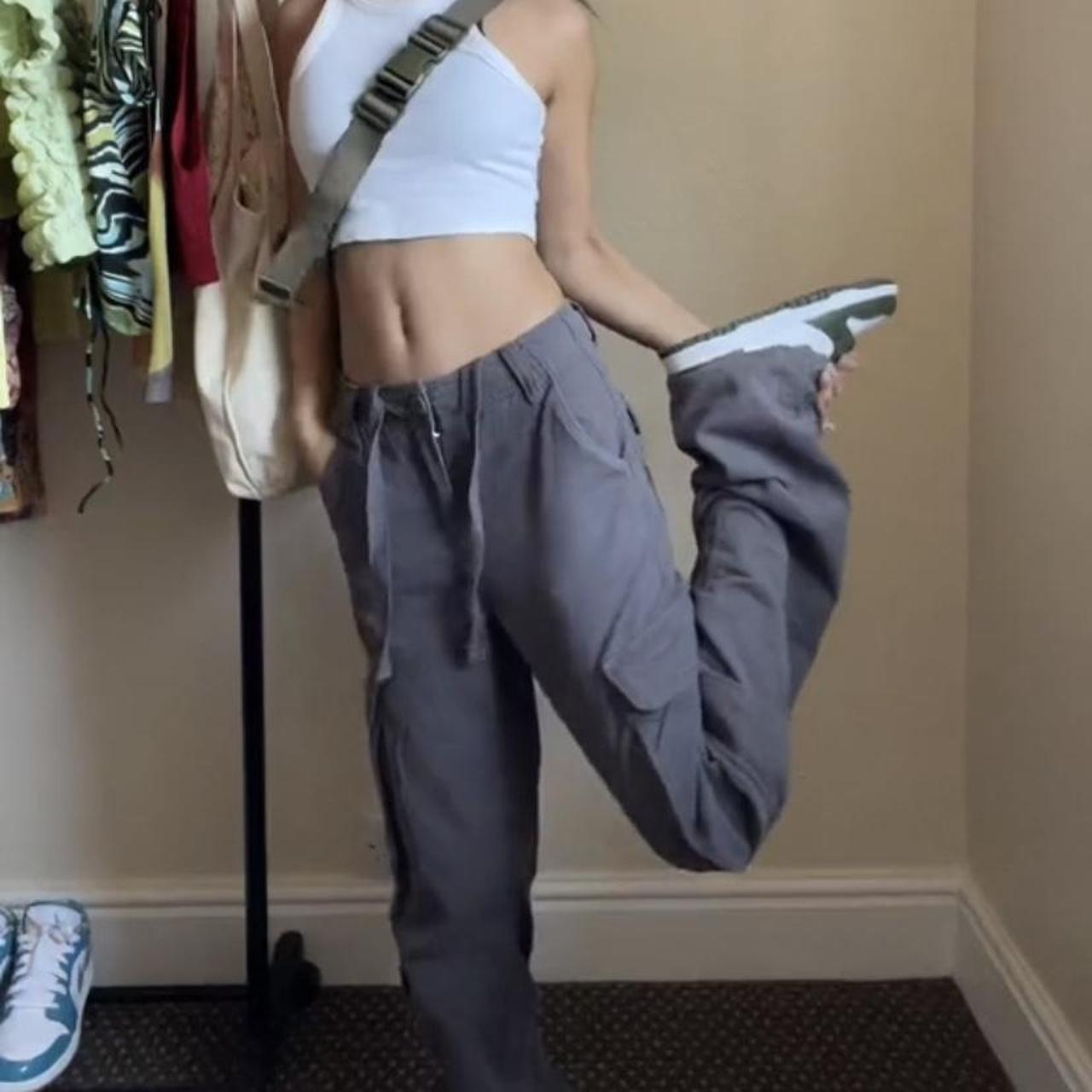 grey bershka cargo pants. perfect size without being... Depop