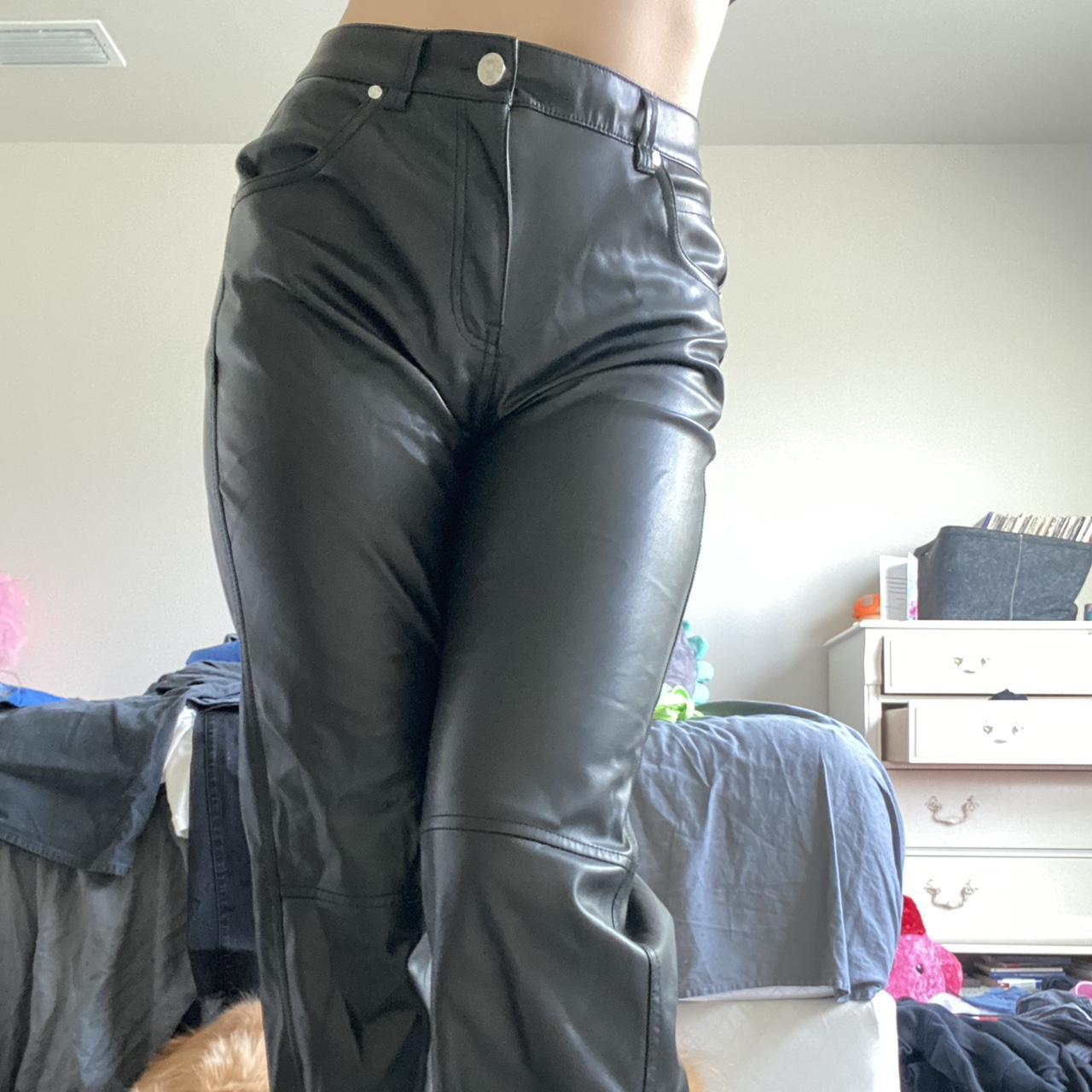 Black leather pants from bershka Size medium The... - Depop