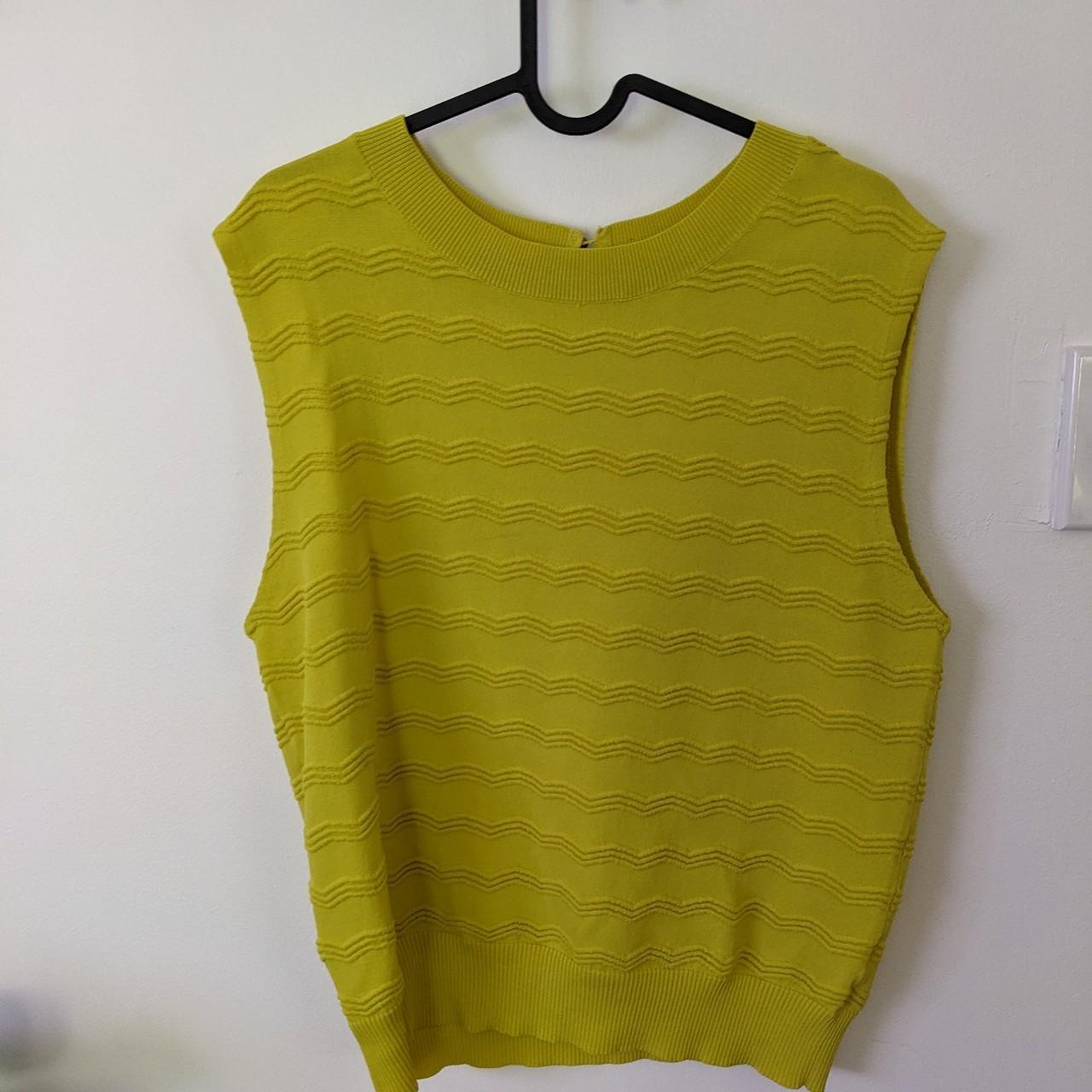Fun yellow Cue top. Knit like, stretchy fabric... - Depop