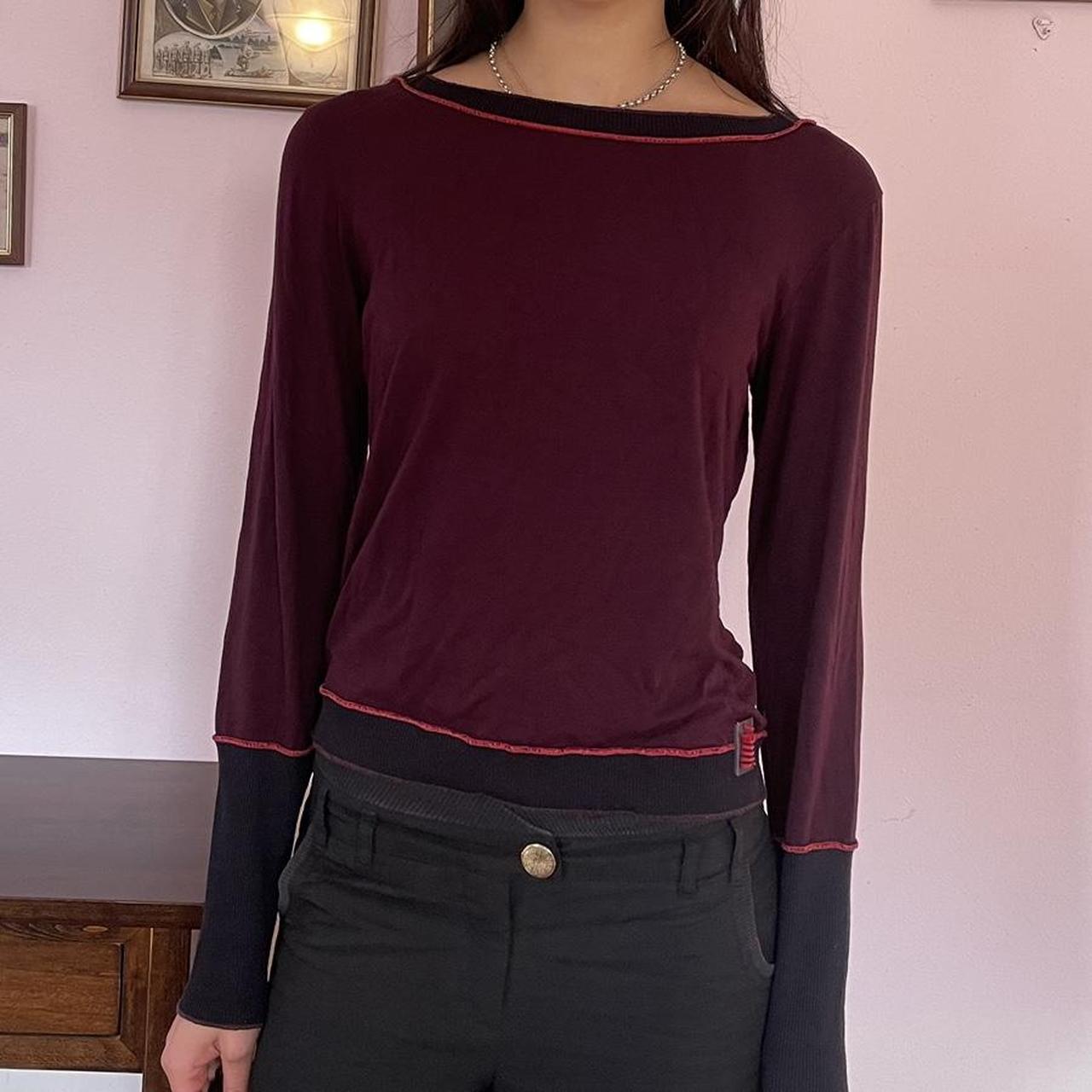 00s Cop Copine Burgundy Long Sleeve With Black Depop 1903