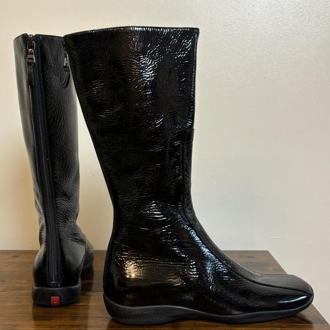 2000s Prada black patent leather square toed calf. Depop